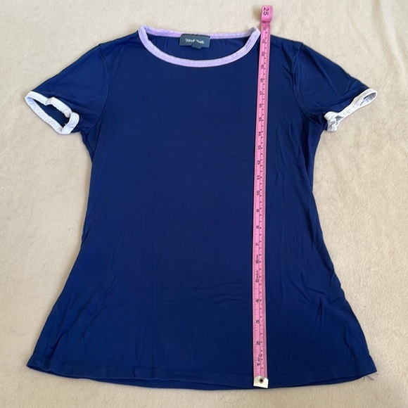 Navy ModCloth Ringer Short-Sleeved Tee, White and Lavender Trim, XXS - Picture 4 of 5